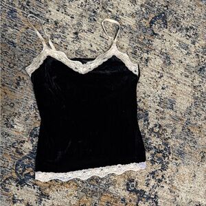 NY&CO Elegant Black Velvet Lace Trim Cami Top